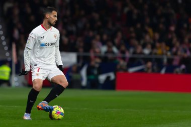Madrid, İspanya - 4 Mart 2023: Madrid 'de Atletico de Madrid ile Sevilla FC arasında oynanan lig maçı. Atletico Madrid 'in zaferi. Futbolcular.
