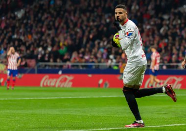 Madrid, İspanya - 4 Mart 2023: Madrid 'de Atletico de Madrid ile Sevilla FC arasında oynanan lig maçı. Atletico Madrid 'in zaferi. Futbolcular.