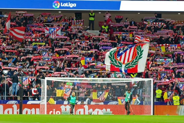 stock image Madrid, Spain- April 2, 2023: League match between Atletico de Madrid and Betis F.C. Stands full of fans cheering on their team. Soccer stadium. League match.