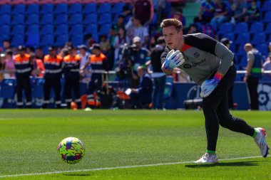 Madrid, İspanya - 16 Nisan 2023: FC Barcelona ve Getafe C.F. arasında futbol maçı Profesyonel futbol. Temas sporu. İspanyol ligi şampiyonu. Barselona oyuncuları.