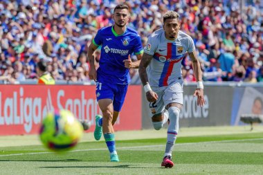 Madrid, İspanya - 16 Nisan 2023: FC Barcelona ve Getafe C.F. arasında futbol maçı Profesyonel futbol. Temas sporu. İspanyol ligi şampiyonu. Barselona oyuncuları.