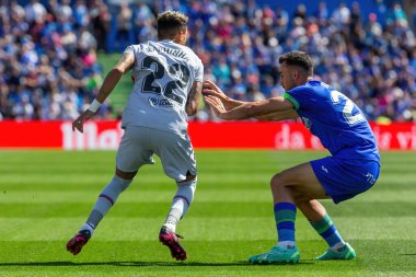 Madrid, İspanya - 16 Nisan 2023: FC Barcelona ve Getafe C.F. arasında futbol maçı Profesyonel futbol. Temas sporu. İspanyol ligi şampiyonu. Barselona oyuncuları.