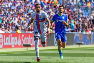 Madrid, İspanya - 16 Nisan 2023: FC Barcelona ve Getafe C.F. arasında futbol maçı Profesyonel futbol. Temas sporu. İspanyol ligi şampiyonu. Barselona oyuncuları.