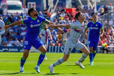 Madrid, İspanya - 16 Nisan 2023: FC Barcelona ve Getafe C.F. arasında futbol maçı Profesyonel futbol. Temas sporu. İspanyol ligi şampiyonu. Barselona oyuncuları.