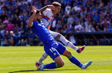 Madrid, İspanya - 16 Nisan 2023: FC Barcelona ve Getafe C.F. arasında futbol maçı Profesyonel futbol. Temas sporu. İspanyol ligi şampiyonu. Barselona oyuncuları.