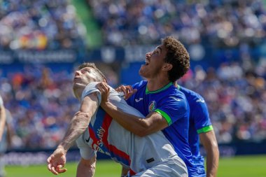 Madrid, İspanya - 16 Nisan 2023: FC Barcelona ve Getafe C.F. arasında futbol maçı Profesyonel futbol. Temas sporu. İspanyol ligi şampiyonu. Barselona oyuncuları.