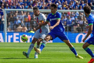 Madrid, İspanya - 16 Nisan 2023: FC Barcelona ve Getafe C.F. arasında futbol maçı Profesyonel futbol. Temas sporu. İspanyol ligi şampiyonu. Barselona oyuncuları.