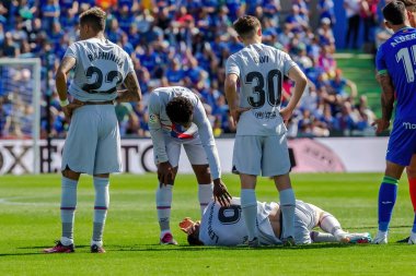 Madrid, İspanya - 16 Nisan 2023: FC Barcelona ve Getafe C.F. arasında futbol maçı Profesyonel futbol. Temas sporu. İspanyol ligi şampiyonu. Barselona oyuncuları.