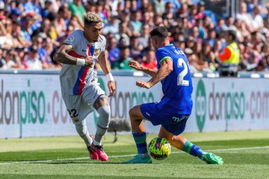 Madrid, İspanya - 16 Nisan 2023: FC Barcelona ve Getafe C.F. arasında futbol maçı Profesyonel futbol. Temas sporu. İspanyol ligi şampiyonu. Barselona oyuncuları.