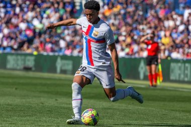 Madrid, İspanya - 16 Nisan 2023: FC Barcelona ve Getafe C.F. arasında futbol maçı Profesyonel futbol. Temas sporu. İspanyol ligi şampiyonu. Barselona oyuncuları.