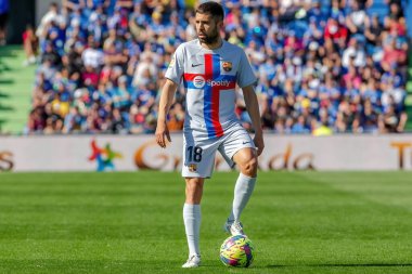 Madrid, İspanya - 16 Nisan 2023: FC Barcelona ve Getafe C.F. arasında futbol maçı Profesyonel futbol. Temas sporu. İspanyol ligi şampiyonu. Barselona oyuncuları.