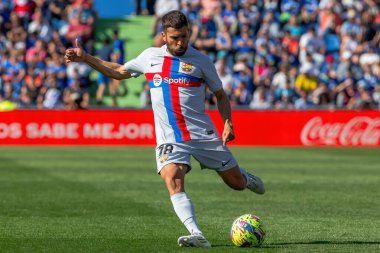 Madrid, İspanya - 16 Nisan 2023: FC Barcelona ve Getafe C.F. arasında futbol maçı Profesyonel futbol. Temas sporu. İspanyol ligi şampiyonu. Barselona oyuncuları.
