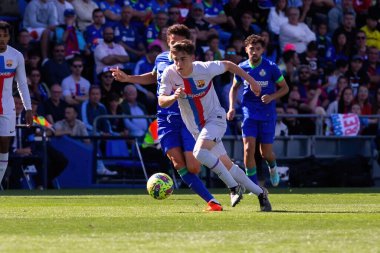 Madrid, İspanya - 16 Nisan 2023: FC Barcelona ve Getafe C.F. arasında futbol maçı Profesyonel futbol. Temas sporu. İspanyol ligi şampiyonu. Barselona oyuncuları.