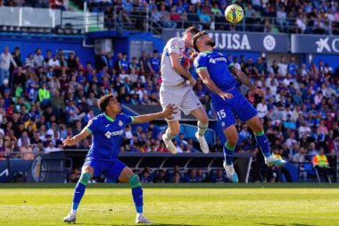 Madrid, İspanya - 16 Nisan 2023: FC Barcelona ve Getafe C.F. arasında futbol maçı Profesyonel futbol. Temas sporu. İspanyol ligi şampiyonu. Barselona oyuncuları.