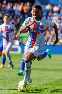 Madrid, İspanya - 16 Nisan 2023: FC Barcelona ve Getafe C.F. arasında futbol maçı Profesyonel futbol. Temas sporu. İspanyol ligi şampiyonu. Barselona oyuncuları.