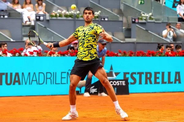 stock image Madrid, Spain- April 28.2023: Tennis match at the Mutua Madrid Open between Carlos Alcaraz and Emil Ruusuvuori with the victory of the Spanish. ATP match. Number 2 in the ATP ranking.