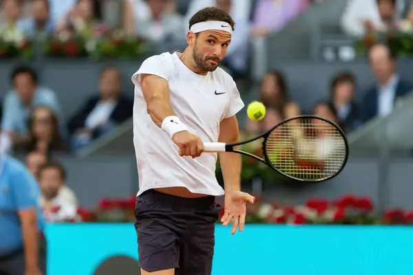 stock image Madrid, Spain- May 1, 2023: Tennis match between Carlos Alcaraz and Grigor Dimitrov. Men's tennis. Victory of world number 2, Daniil Medvedev.