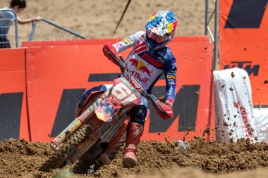 Madrid, İspanya - 7 Mayıs 2023 Madrid MXGP İspanya Şampiyonası. Jorge Prado ve Daniela Guilln İspanyol takımını yönetiyor. Motokros yarışı.