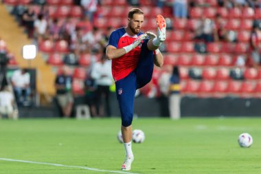 Madrid, İspanya - 28 Ağustos 2023: Madrid 'de oynanan Rayo Vallecano ve Atletico de Madrid ligi maçı. Ligin üçüncü günü. Futbol maçı. İspanyol futbolcular.