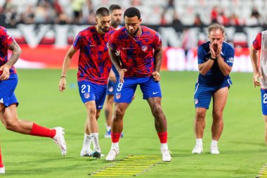 Madrid, İspanya - 28 Ağustos 2023: Madrid 'de oynanan Rayo Vallecano ve Atletico de Madrid ligi maçı. Ligin üçüncü günü. Futbol maçı. İspanyol futbolcular.