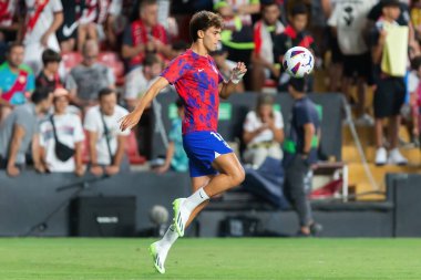 Madrid, İspanya - 28 Ağustos 2023: Rayo Vallecano ve Atletico de Madrid arasındaki lig maçı. Joao Felix futbol sahasında ısınıyor..