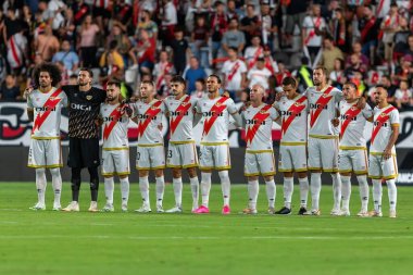 Madrid, İspanya - 28 Ağustos 2023: Madrid 'de oynanan Rayo Vallecano ve Atletico de Madrid ligi maçı. Ligin üçüncü günü. Futbol maçı. İspanyol futbolcular.