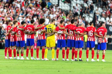 Madrid, İspanya - 28 Ağustos 2023: Madrid 'de oynanan Rayo Vallecano ve Atletico de Madrid ligi maçı. Ligin üçüncü günü. Futbol maçı. İspanyol futbolcular.