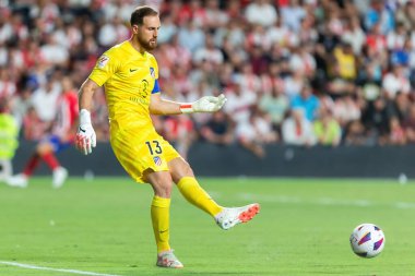 Madrid, İspanya - 28 Ağustos 2023: Madrid 'de oynanan Rayo Vallecano ve Atletico de Madrid ligi maçı. Ligin üçüncü günü. Futbol maçı. İspanyol futbolcular.