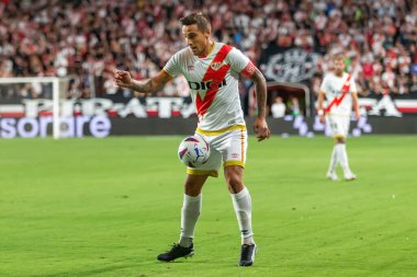 Madrid, İspanya - 28 Ağustos 2023: Madrid 'de oynanan Rayo Vallecano ve Atletico de Madrid ligi maçı. Ligin üçüncü günü. Futbol maçı. İspanyol futbolcular.
