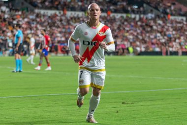 Madrid, İspanya - 28 Ağustos 2023: Madrid 'de oynanan Rayo Vallecano ve Atletico de Madrid ligi maçı. Ligin üçüncü günü. Futbol maçı. İspanyol futbolcular.