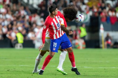 Madrid, İspanya - 28 Ağustos 2023: Madrid 'de oynanan Rayo Vallecano ve Atletico de Madrid ligi maçı. Ligin üçüncü günü. Futbol maçı. İspanyol futbolcular.