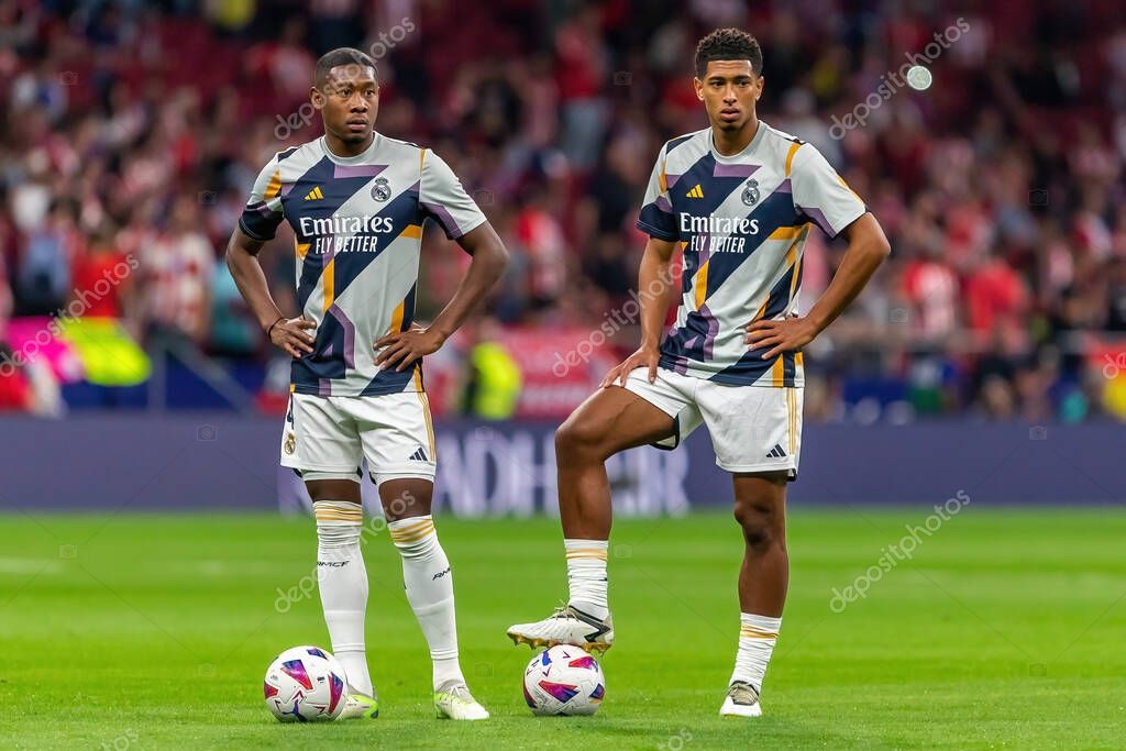 Madrid, Spain- September 24, 2023: League match between Atletico de Madrid and Real Madrid. Jude Bellingham with the ball. Football players. Victory for Atletico de Madrid.