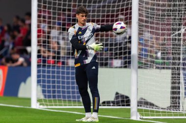 Madrid, İspanya - 24 Eylül 2023: Atletico de Madrid ile Real Madrid arasındaki lig maçı. Top Kepa Arrizabalaga 'da. Futbolcular.