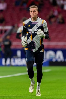 Madrid, İspanya - 24 Eylül 2023: Atletico de Madrid ile Real Madrid arasındaki lig maçı. Futbolcular. Atletico de Madrid için zafer.