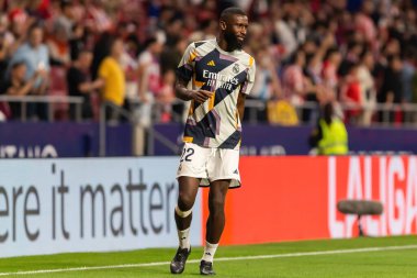 Madrid, İspanya - 24 Eylül 2023: Atletico de Madrid ile Real Madrid arasındaki lig maçı. Futbolcular. Atletico de Madrid için zafer.