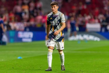 Madrid, İspanya - 24 Eylül 2023: Atletico de Madrid ile Real Madrid arasındaki lig maçı. Futbolcular. Atletico de Madrid için zafer.
