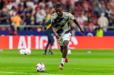 Madrid, İspanya - 24 Eylül 2023: Atletico de Madrid ile Real Madrid arasındaki lig maçı. Futbolcular. Atletico de Madrid için zafer.