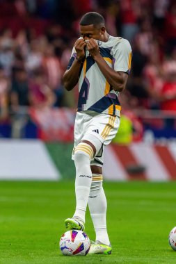 Madrid, İspanya - 24 Eylül 2023: Atletico de Madrid ile Real Madrid arasındaki lig maçı. Futbolcular. Atletico de Madrid için zafer.