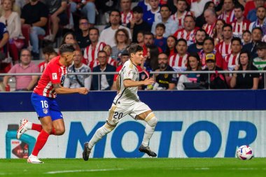 Madrid, İspanya - 24 Eylül 2023: Atletico de Madrid ile Real Madrid arasındaki lig maçı. Futbolcular. Atletico de Madrid için zafer.