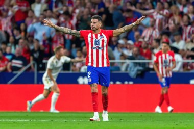 Madrid, İspanya - 24 Eylül 2023: Atletico de Madrid ile Real Madrid arasındaki lig maçı. Futbolcular. Atletico de Madrid için zafer.