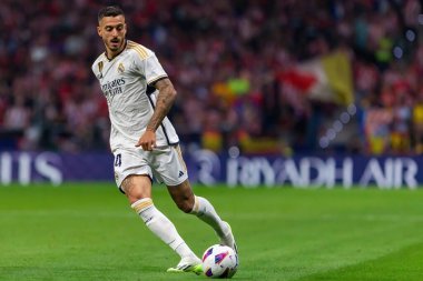 Madrid, İspanya - 24 Eylül 2023: Atletico de Madrid ile Real Madrid arasındaki lig maçı. Maç sırasında Real Madrid oyuncuları. Futbolcular
