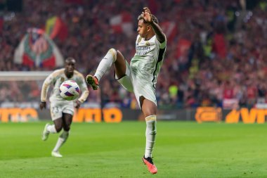 Madrid, İspanya - 24 Eylül 2023: Atletico de Madrid ile Real Madrid arasındaki lig maçı. Maç sırasında Real Madrid oyuncuları. Futbolcular