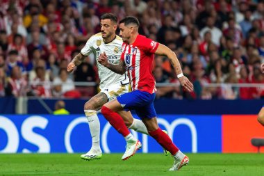 Madrid, İspanya - 24 Eylül 2023: Atletico de Madrid ile Real Madrid arasındaki lig maçı. Futbolcular. Atletico de Madrid için zafer.
