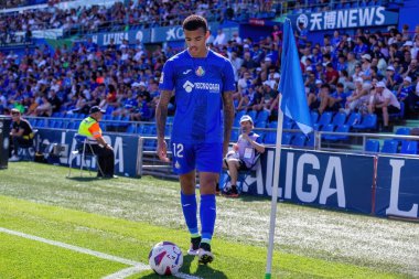 Madrid, Spain September 30, 2023: League match between Getafe F. C and Villareal. Football players. Villareal soccer player with the ball. Mason Greenwood. clipart