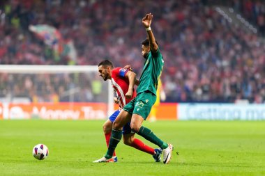 Madrid, İspanya - 1 Ekim 2023: Atletico de Madrid ile Cadiz arasındaki futbol ligi maçı Madrid 'de oynandı. Atletico de Madrid oyuncuları.