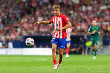 Madrid, İspanya - 1 Ekim 2023: Atletico de Madrid ile Cadiz arasındaki futbol ligi maçı Madrid 'de oynandı. Atletico de Madrid oyuncuları.