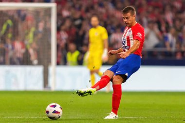 Madrid, İspanya - 1 Ekim 2023: Atletico de Madrid ile Cadiz arasındaki futbol ligi maçı Madrid 'de oynandı. Atletico de Madrid oyuncuları.
