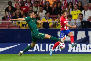 Madrid, İspanya - 1 Ekim 2023: Atletico de Madrid ile Cadiz arasındaki futbol ligi maçı Madrid 'de oynandı. Atletico de Madrid oyuncuları.