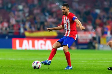 Madrid, İspanya - 1 Ekim 2023: Atletico de Madrid ile Cadiz arasındaki futbol ligi maçı Madrid 'de oynandı. Atletico de Madrid oyuncuları.