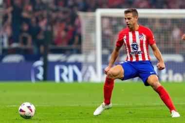 Madrid, Spain- October 1, 2023: Soccer league match between Atletico de Madrid and Cadiz played in Madrid. Atletico de Madrid players. clipart